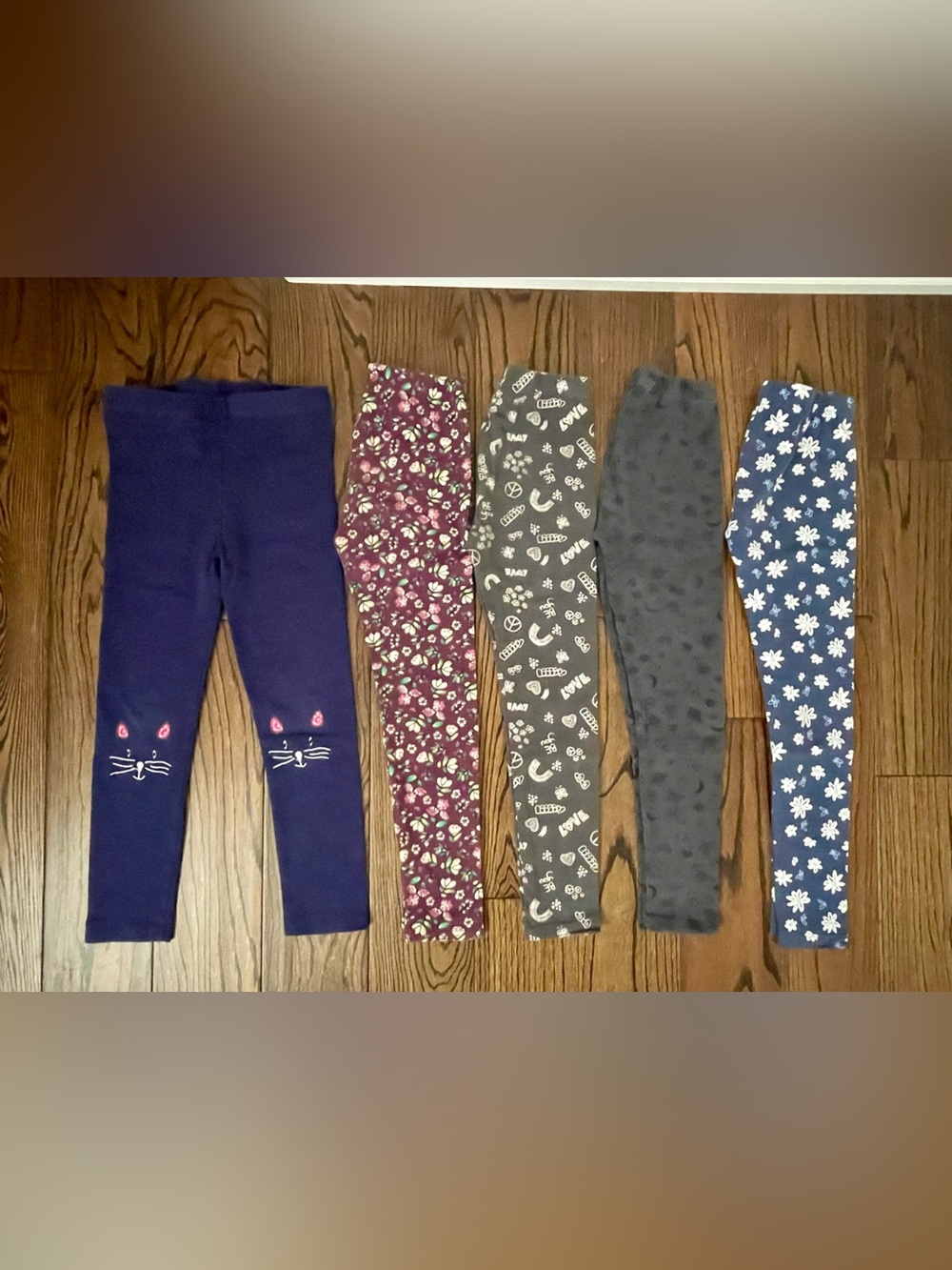 George Girls' Assorted Patterned Leggings - Navy, Plum, Gray, Charcoal, Blue